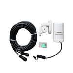 Outdoor motion sensor system with cable and accessories on a white background